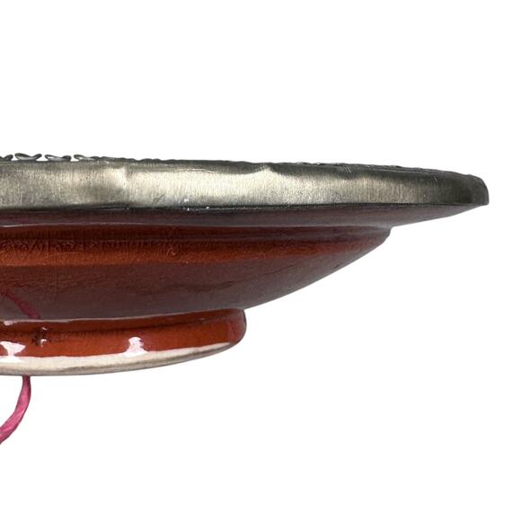 Vintage Moroccan Hand-Painted Shallow Bowl Nickel Detailing Handmade Wall Decor - Picture 3 of 10